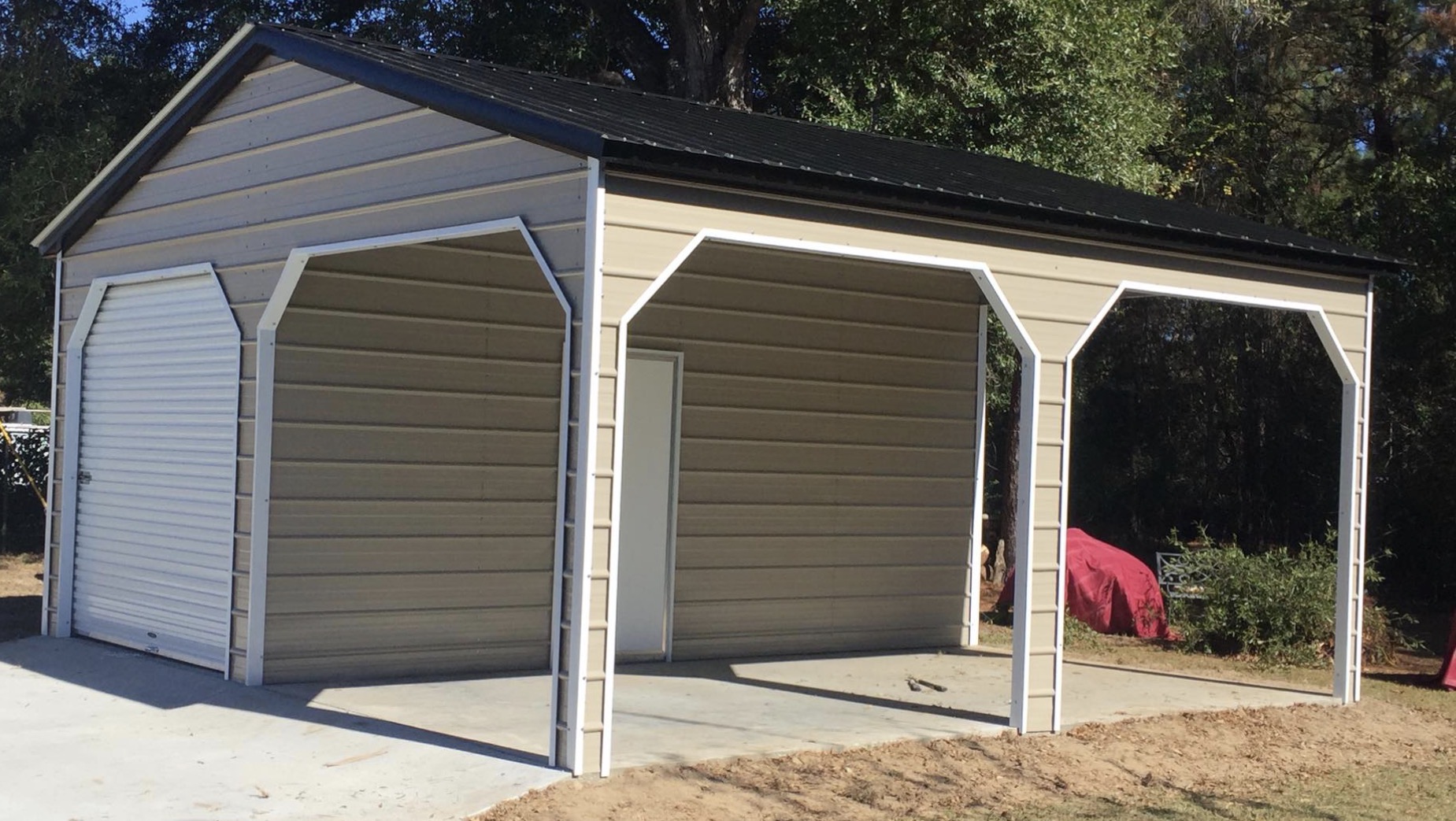 Steel garage and carport combination
